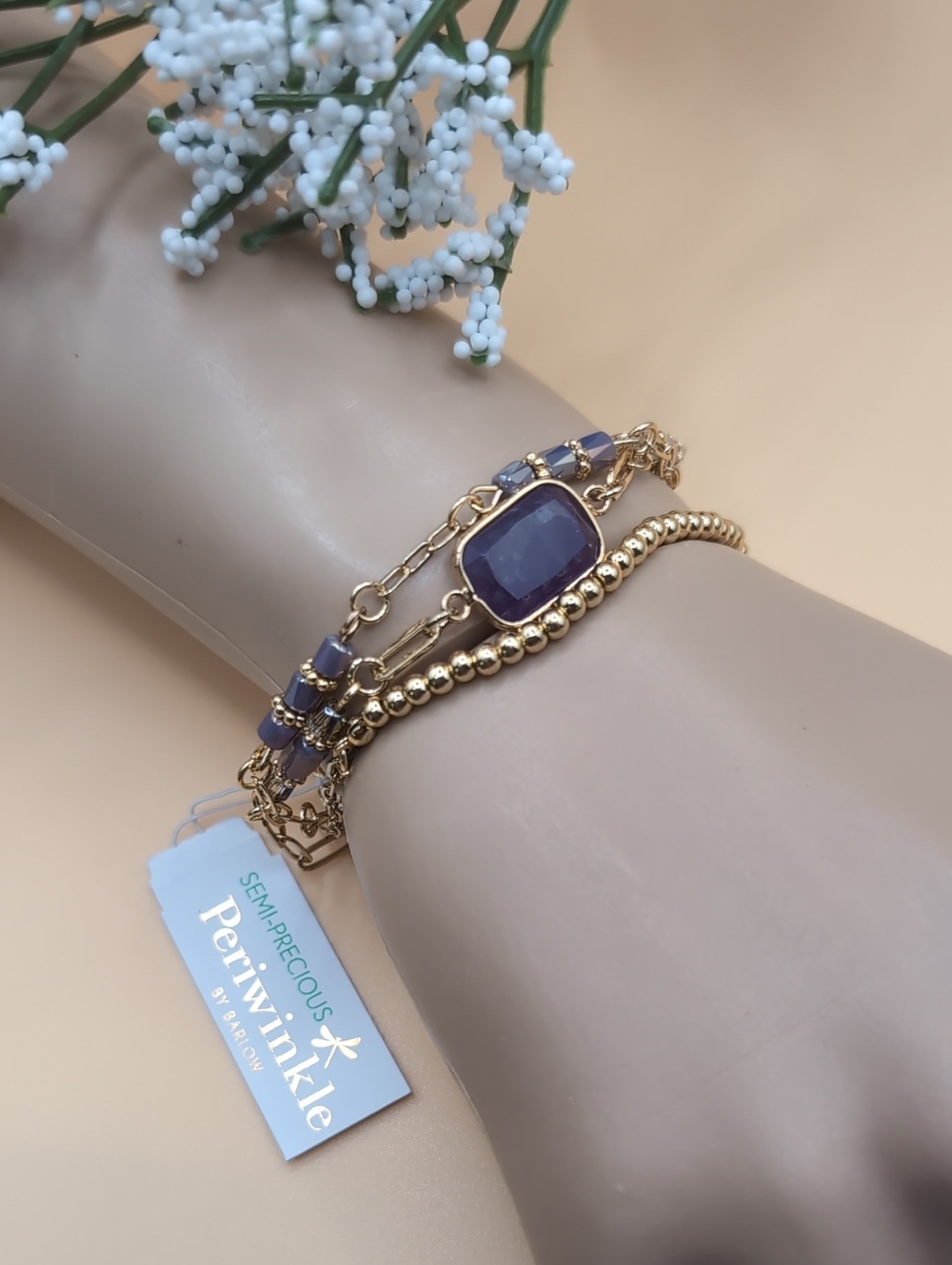 Periwinkle by Barlow Gold & Purple Semi-Precious Multi-Strand Bracelet